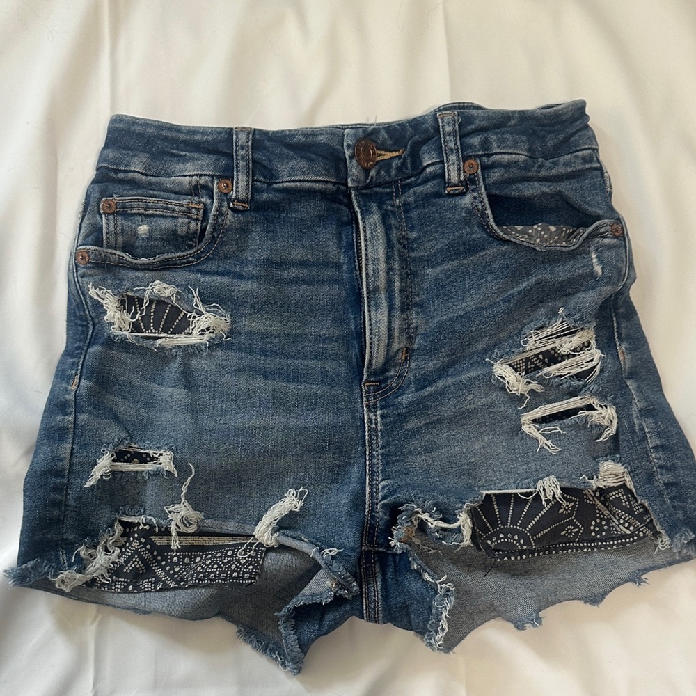American Eagle Outfitters Blue Distressed Jean Shorts